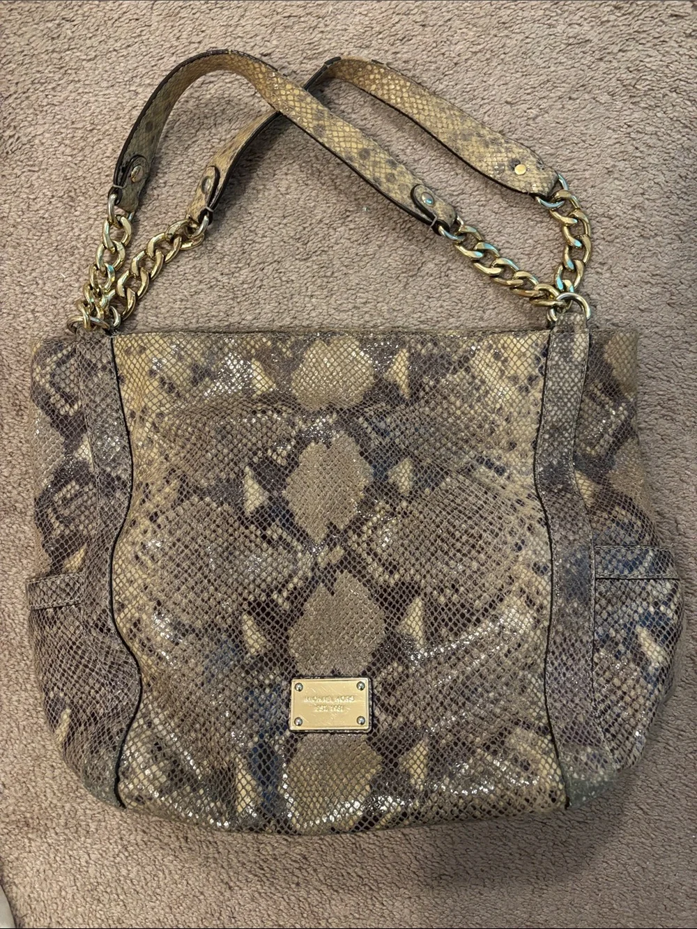 Michael Kors Brown Snake-Print Shoulder Tote